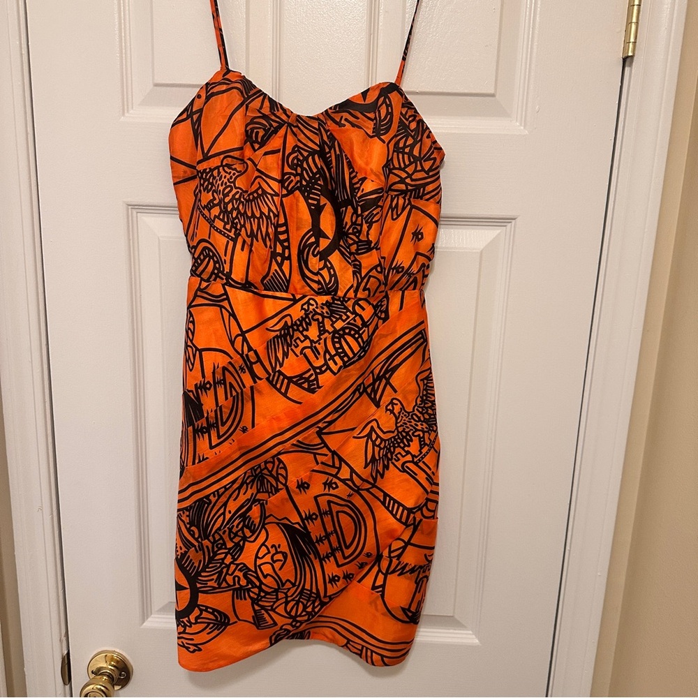 Aryn K.100% Silk Dress For Anthropologie Burnt‎ Orange and Black Sz Small - Picture 2 of 16